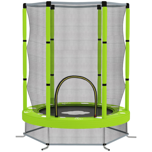 Green 4.6ft indoor toddler trampoline with 360-degree enclosure net and foam-covered poles