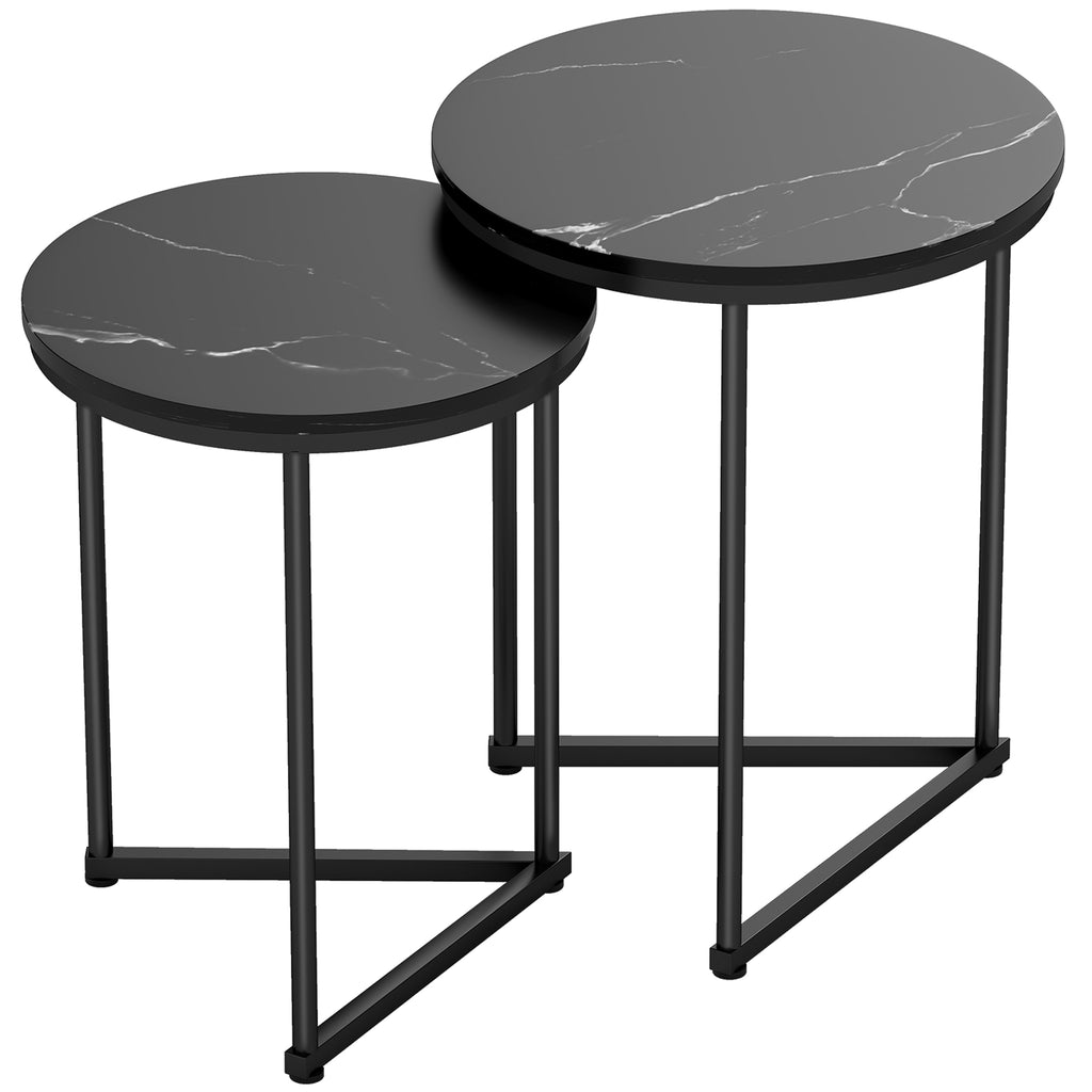 Set of Two Marble-Effect Nest of Tables - Black Marble Effect