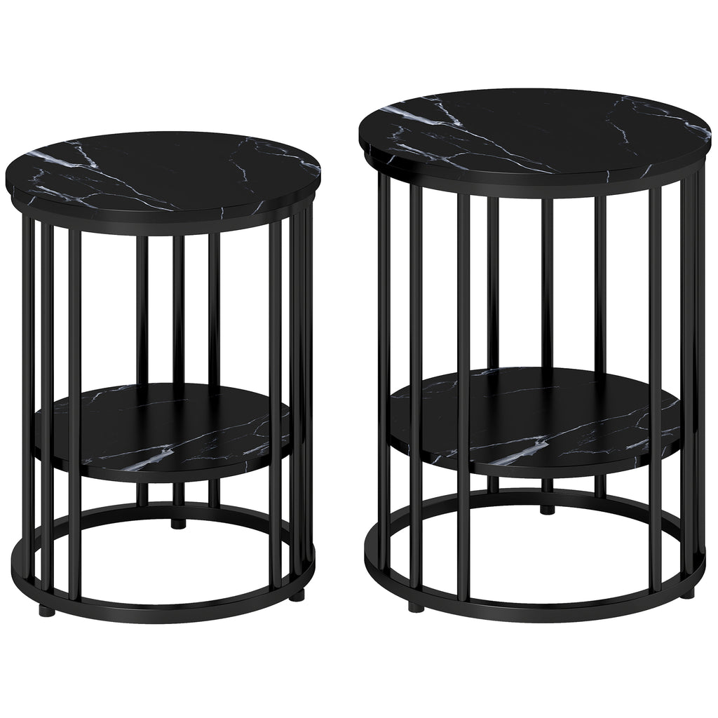 Set of Two Marble-Effect Coffee Tables - Black