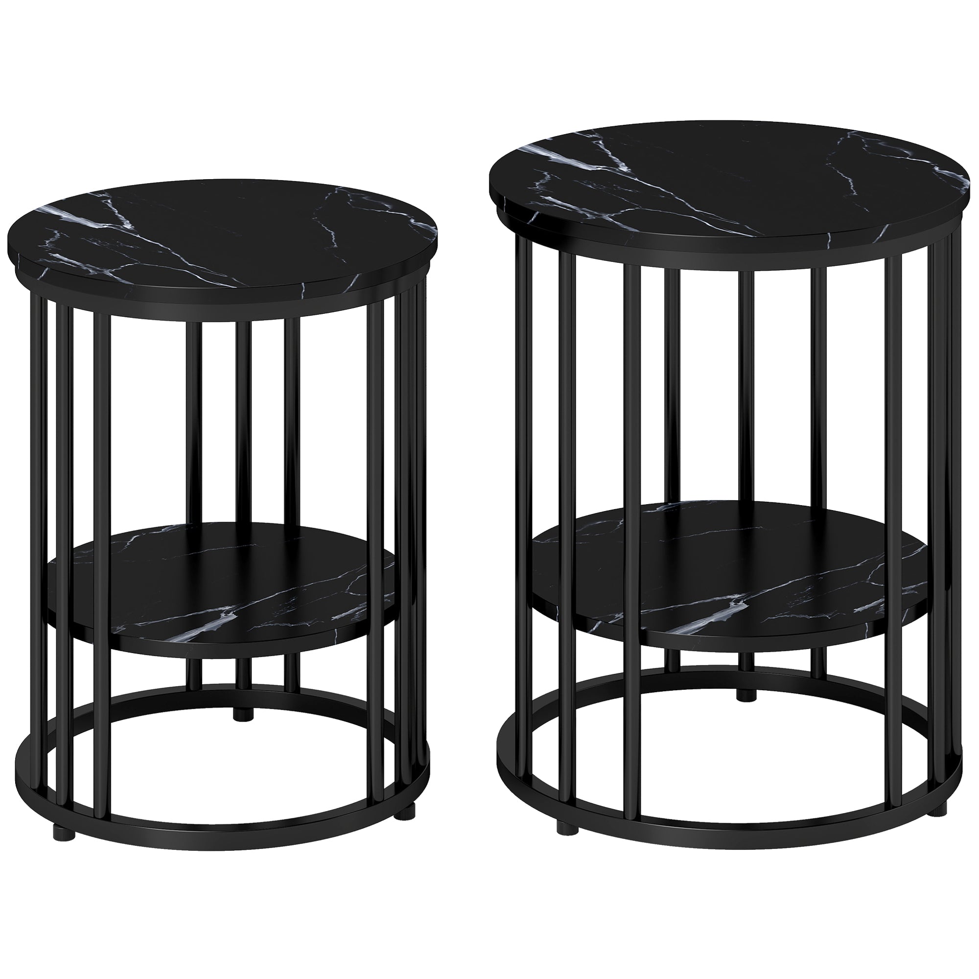 Set of Two Marble-Effect Coffee Tables - Black