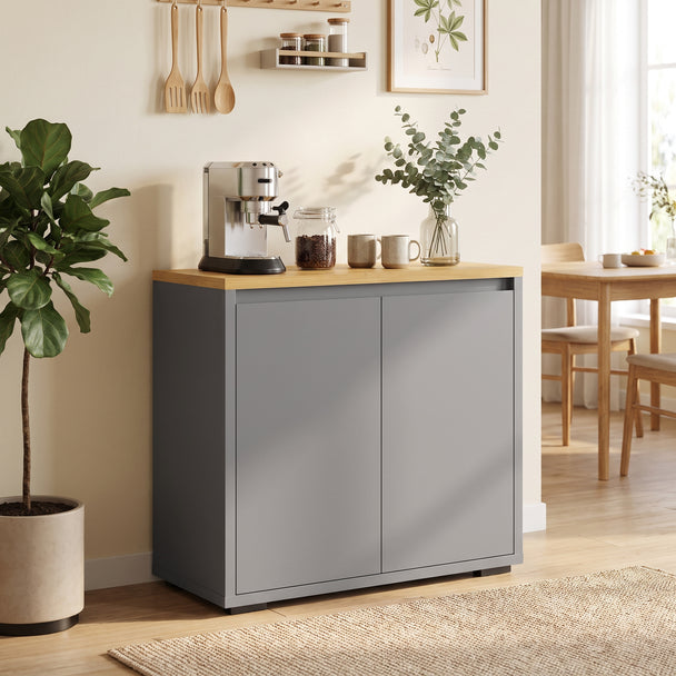 HOMCOM Kitchen Sideboard, Storage Cabinet with Double Doors and Adjustable Shelf for Living Room, Entryway, Grey – view 2