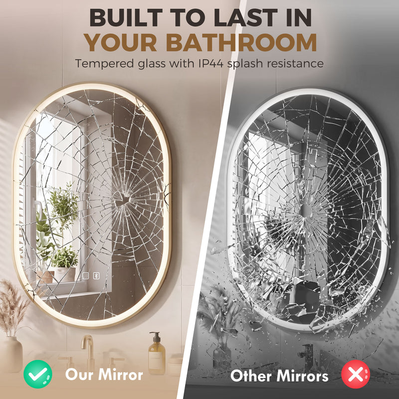 HOMCOM Bathroom Mirror with LED Lights, 100x70cm Oval Bathroom Mirror, Dimmable, Bluetooth, Anti-Fog, Gold Tone – view 7