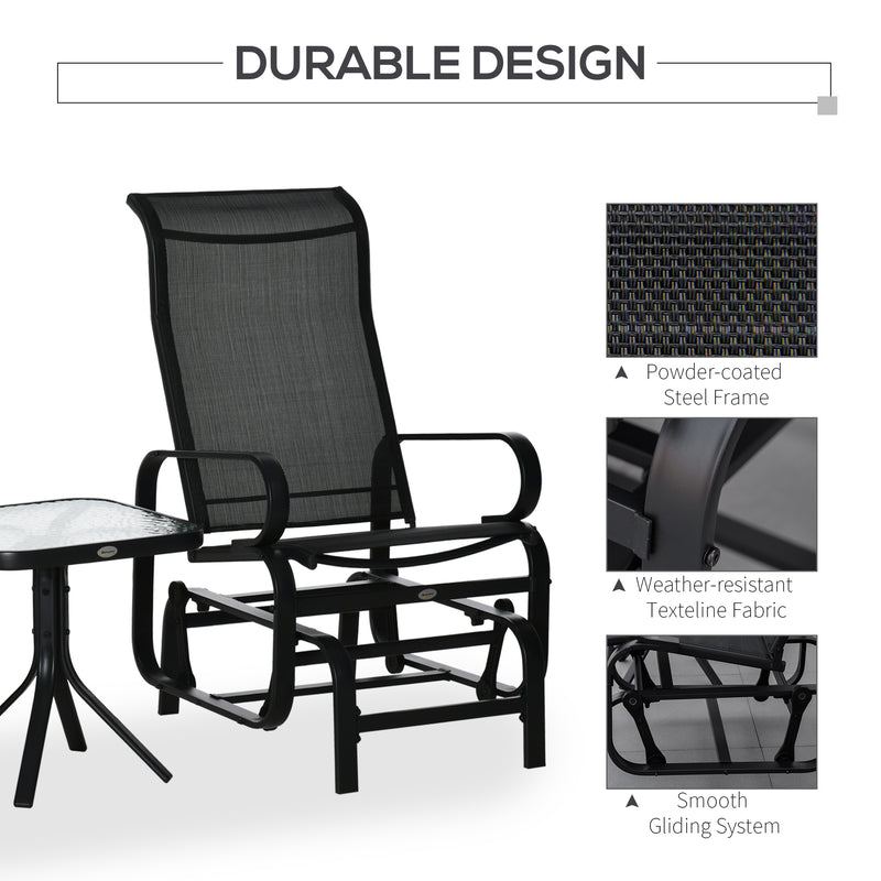 Outsunny 3 Pieces Garden Gliding Chair Set, Metal Frame 2 Single Armchair Swing Seater and 1 Glass Top Coffee Table w/ – view 5