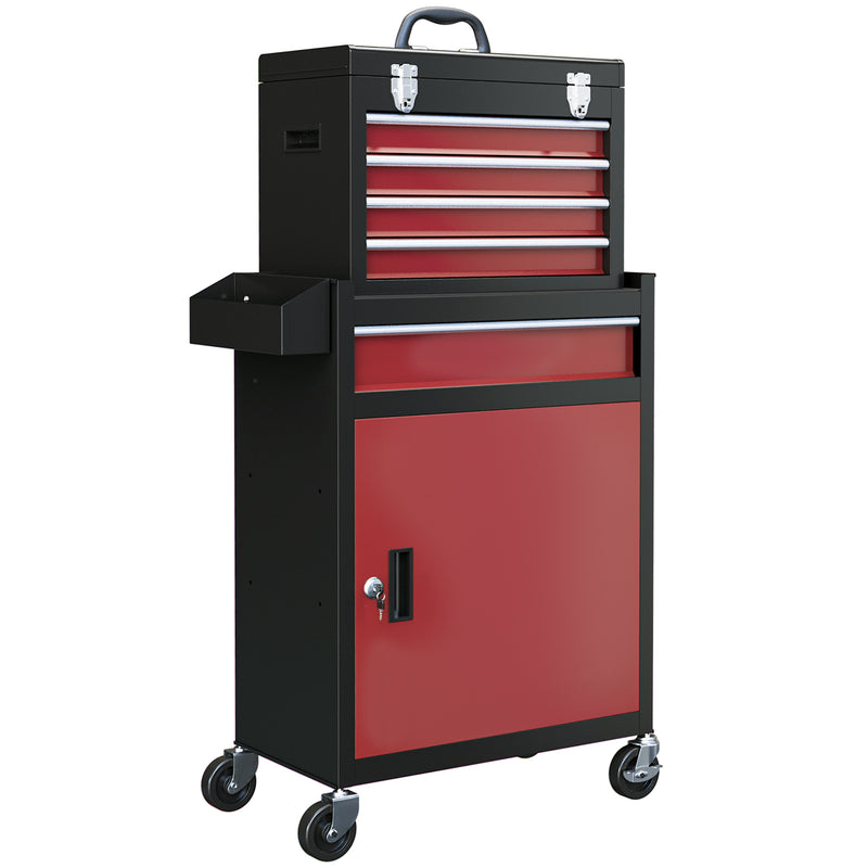 Two-Part Rolling Tool Chest with 5 Drawers & Lockable Cabinet – Black/Red – image 1 of 9