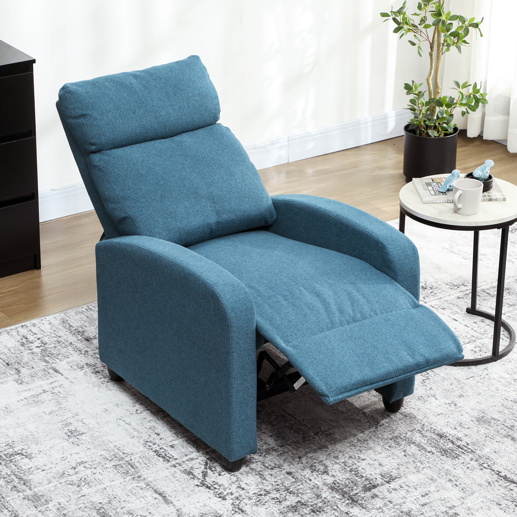 135Â° Push Back Recliner Armchair, with Footrest - Blue