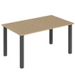 Brown 150 x 90 cm garden dining table with slatted metal top and parasol hole