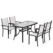 5-piece garden dining set with rectangular ripple glass table and four light grey stackable Texteline chairs