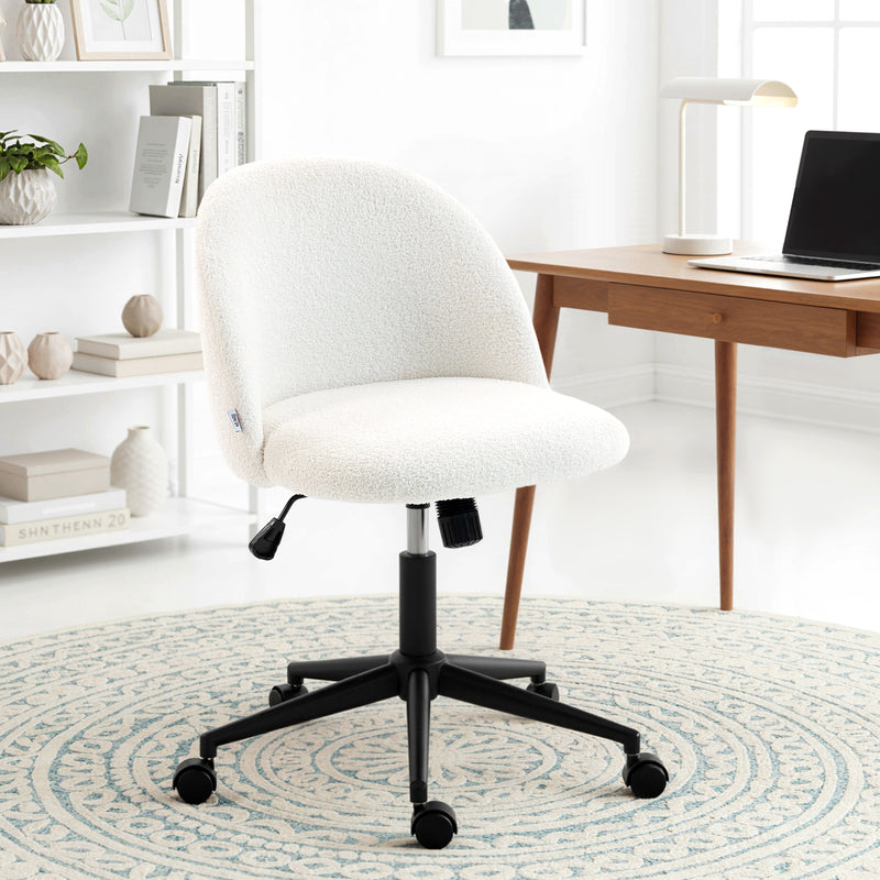 HOMCOM Teddy Fleece Office Chair with Wheels - Cream White – view 2