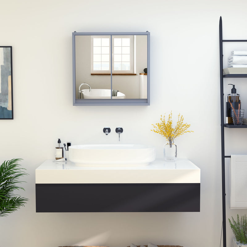 Grey double door mirror cabinet – image 2