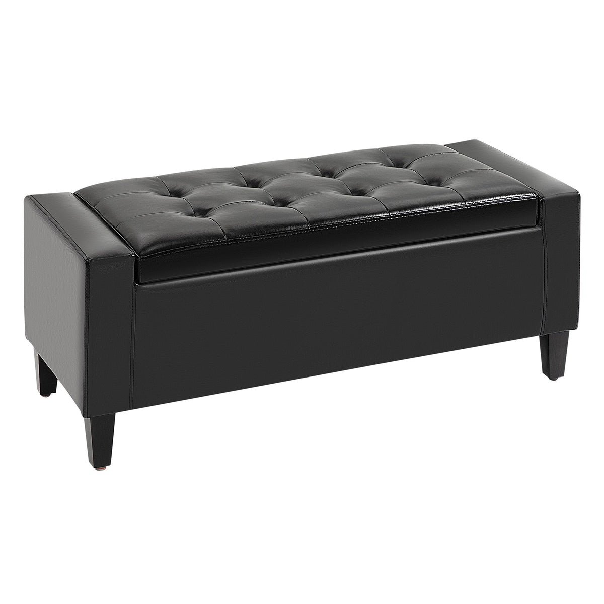 92 cm Tufted Faux Leather Storage Ottoman Bench – Black