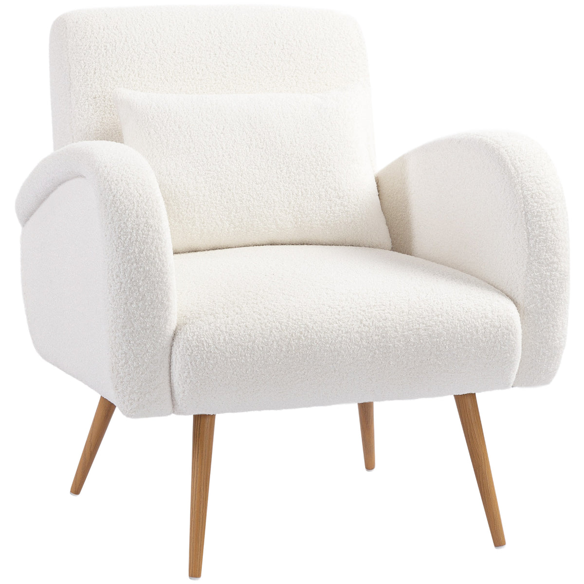 Teddy Fleece Accent Chair with Lumbar Pillow – Cream