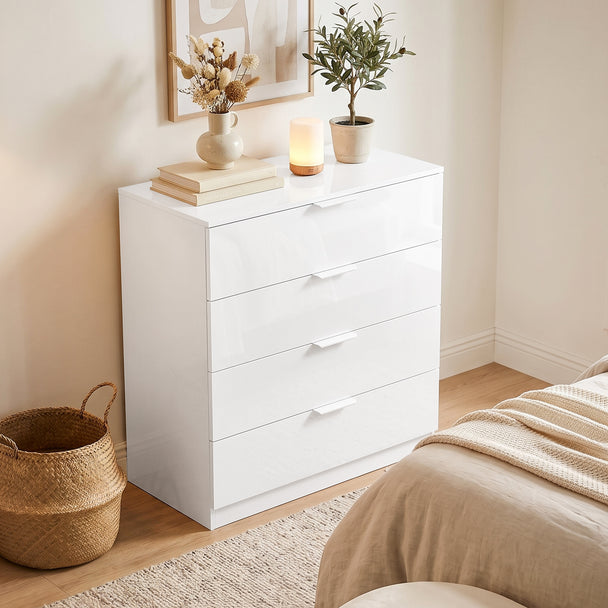 HOMCOM High Gloss 4-Drawer Chest of Drawers, Space-Saving Bedroom Storage Unit with Smooth Runners, White – view 2