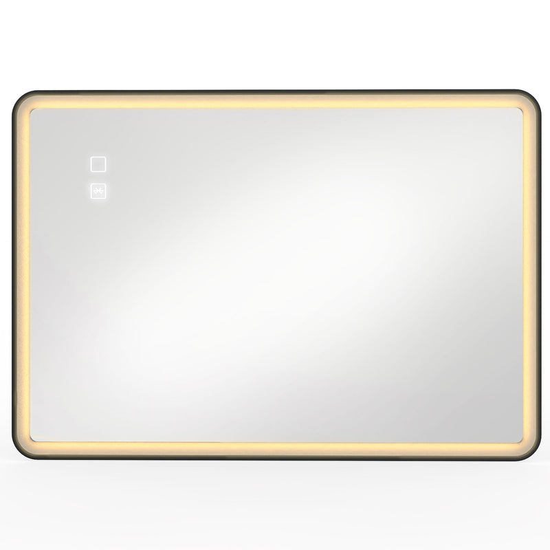 HOMCOM Bathroom Mirror with LED Lights, 100x70cm Rectangle Bathroom Mirror, Dimmable, Bluetooth, Anti-Fog, Black