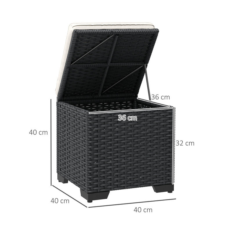 Outsunny Set of 2 Rattan Storage Ottoman, Outdoor Footstool with Removable Cushions, Garden Storage Seat for Balcony – view 3