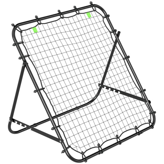 Black lightweight football rebounder net on steel frame with adjustable rear support