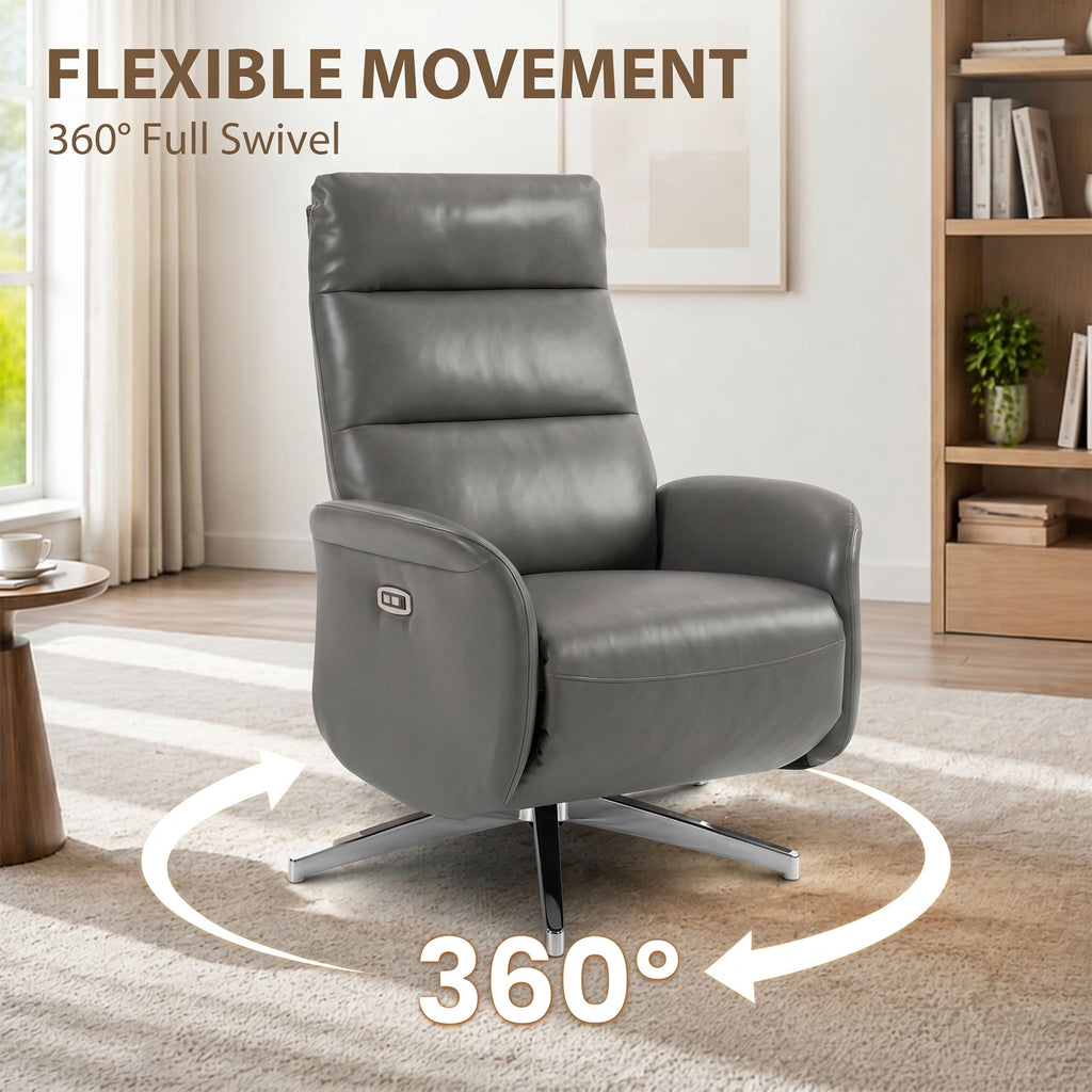 Power Recliner Chair, Swivel Electric Reclining Chair with Type C+USB, Recliner Armchair with Footrest, Dark Grey
