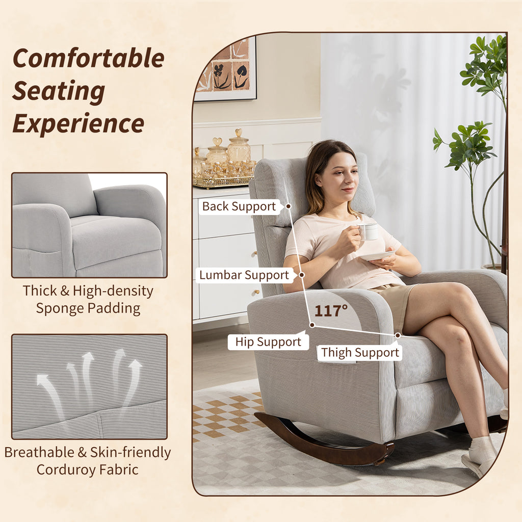 Corduroy Rocking Armchair - Grey