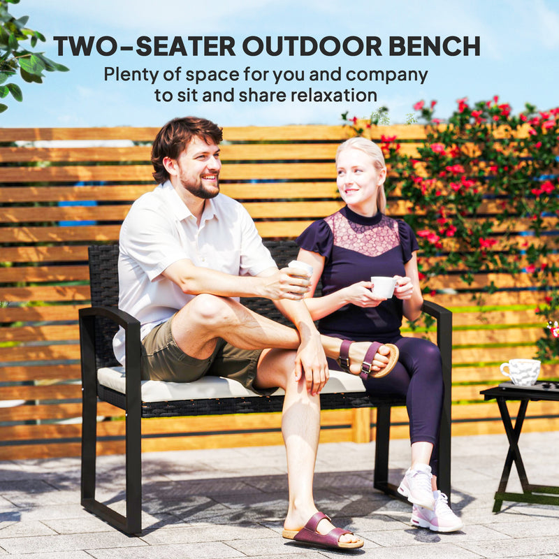 Beige rattan garden bench – image 4