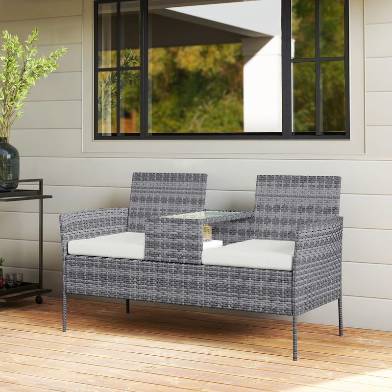 2-seater rattan bench with table – image 10