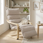 Curved Wooden Accent Chair, Armchair with Adjustable Footrest, Light Brown