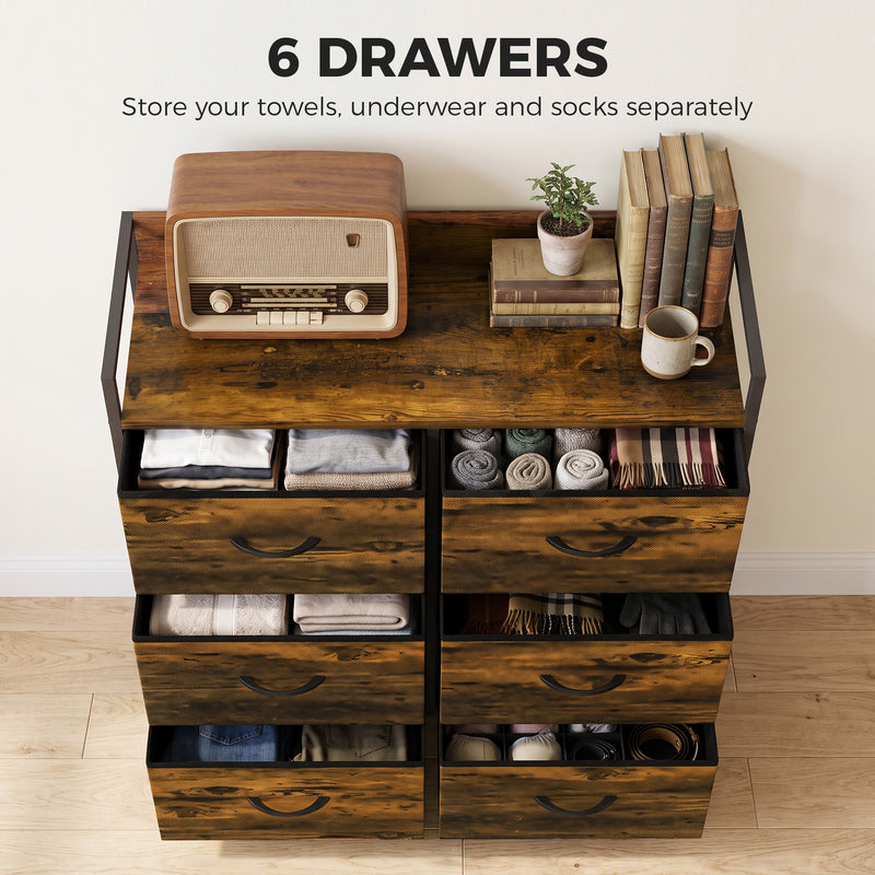 HOMCOM Rustic Chest of Six Fabric Drawers - Rustic Brown – view 4