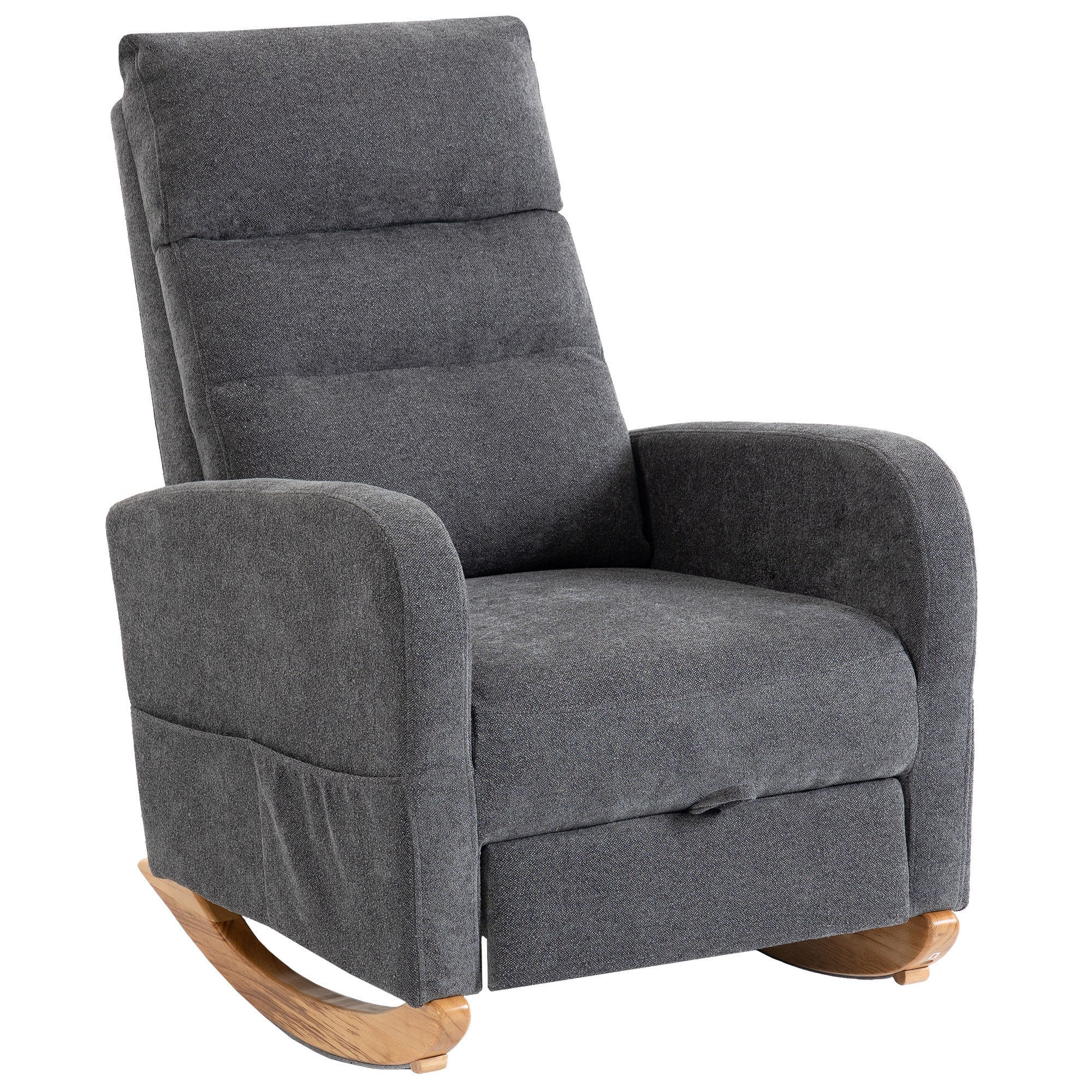 Upholstered Rocking Chair Retractable Footrest Rocker Chair High Back for Living Room Grey