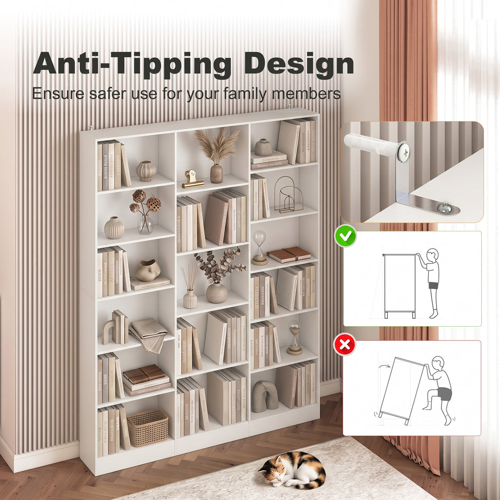 Bookcase with Open Storage, 6-Tier Bookshelf with Anti-Tipping Hardware, White