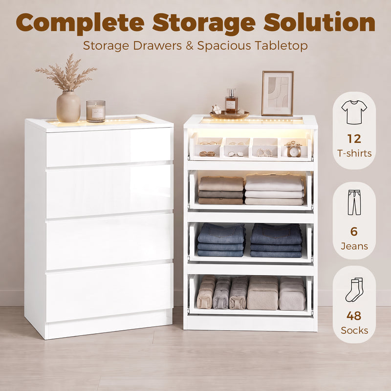 HOMCOM High Gloss 4 Drawer Chest of Drawers with Glass Top and RGB LED Lights, Dresser with Jewelry Organizer, APP – view 6