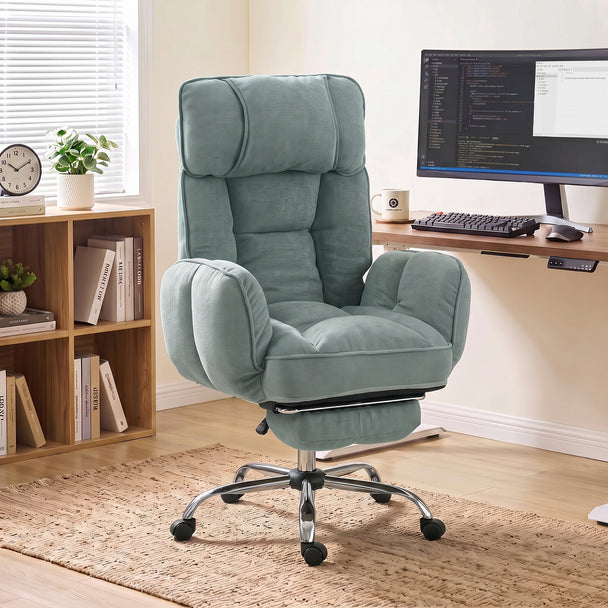 HOMCOM Executive Office Chair Height Adjustable Desk Chair Reclining Flip-up Armrest Footrest, Light Green – view 2