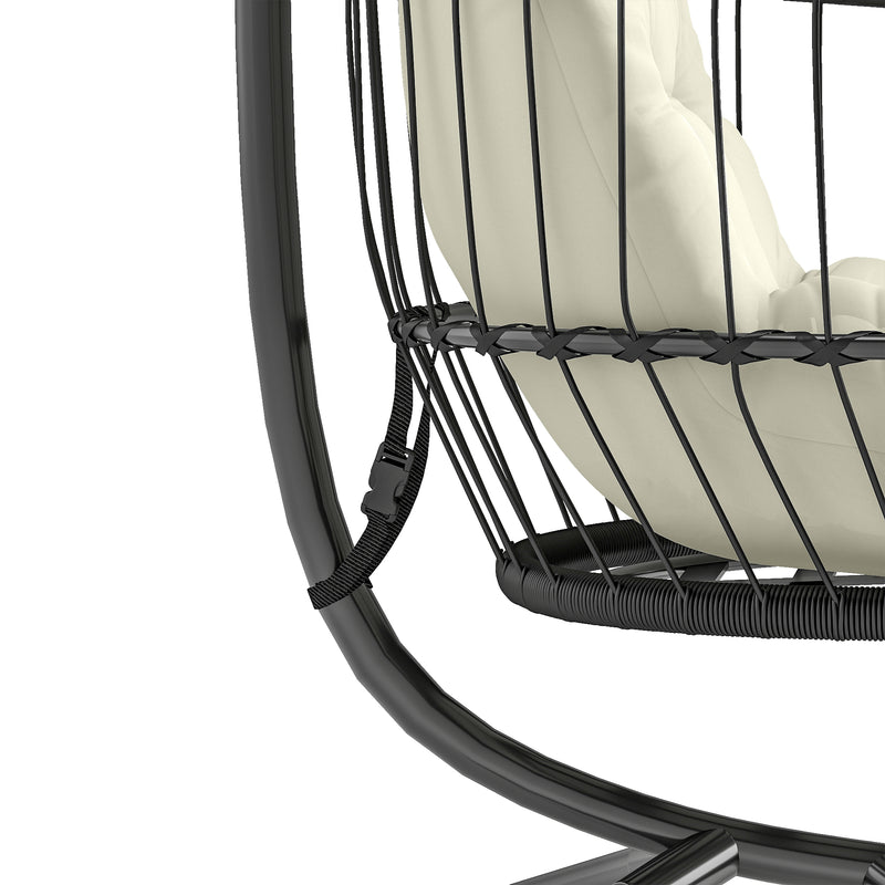 Outsunny Hanging Egg Chair, Indoor Outdoor Hammock Swing Chair with Stand, Safety Strap, Foldable Basket, Black/Cream – view 9