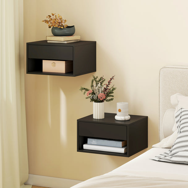 HOMCOM Floating Bedside Tables Set of 2, Wall Mounted Nightstand, Black – view 2