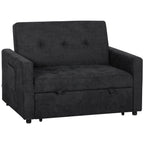 Loveseat Sofa Bed, Convertible Bed Settee with 2 Pillows, Side Pockets, Black
