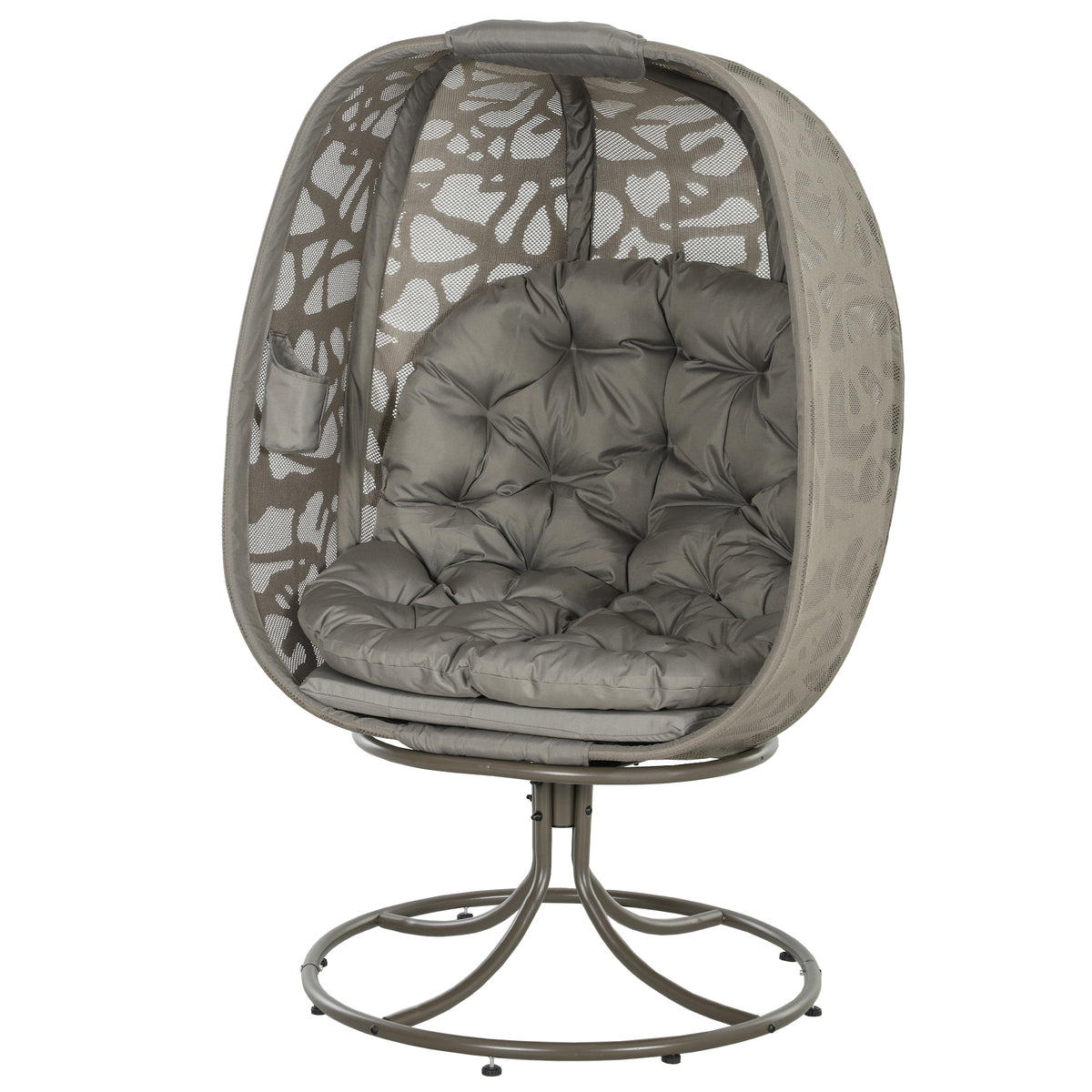 Outsunny Swivel Egg Chair with Cushions, Foldable Basket Seat and Metal Frame, Indoor Outdoor Lounge Chair for Balcony