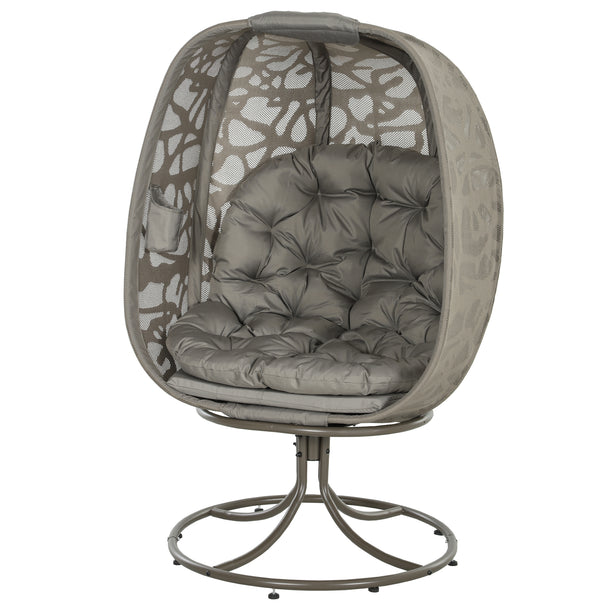 Outsunny Swivel Egg Chair with Cushions, Foldable Basket Seat and Metal Frame, Indoor Outdoor Lounge Chair for Balcony