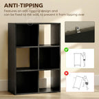 Industrial Style Storage Shelf, Bookcase, Bookshelf with 6 Compartments, for Living Room, Home Study, Black Wood Effect