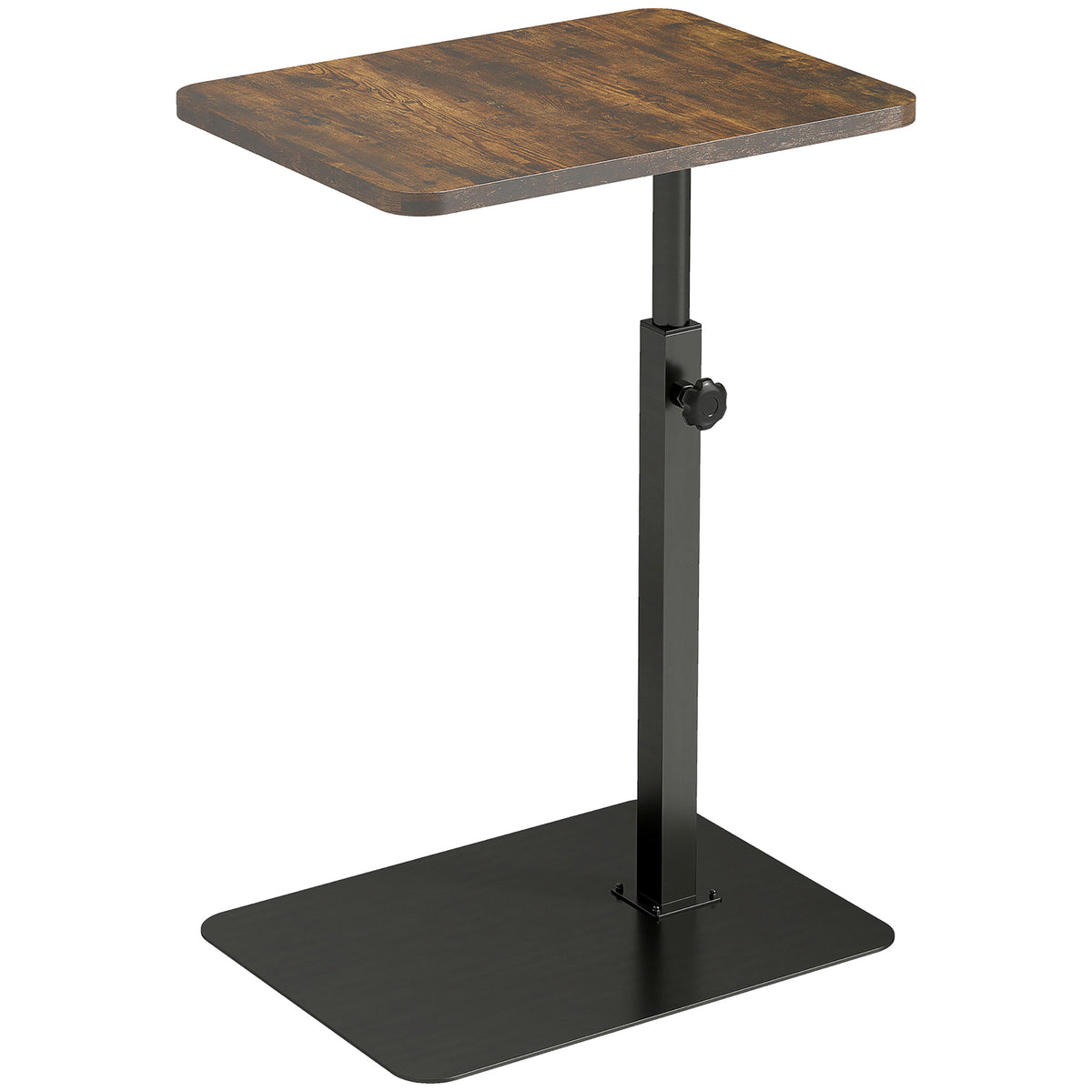 Height-Adjustable C-Shaped Side Table – Rustic Brown