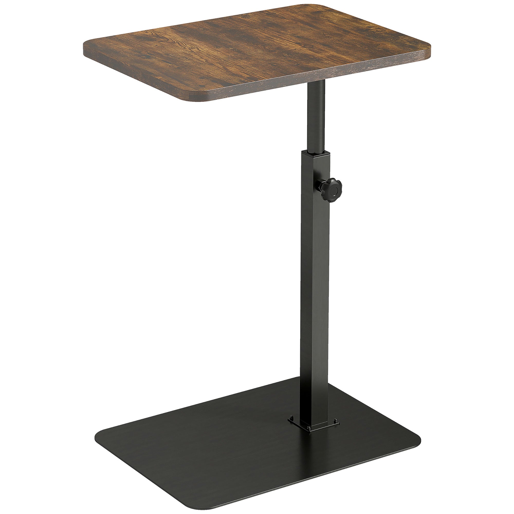 C Shaped Side Table, Small End Table with Adjustable Height and Metal Base for Living Room, Bedroom, Rustic Brown