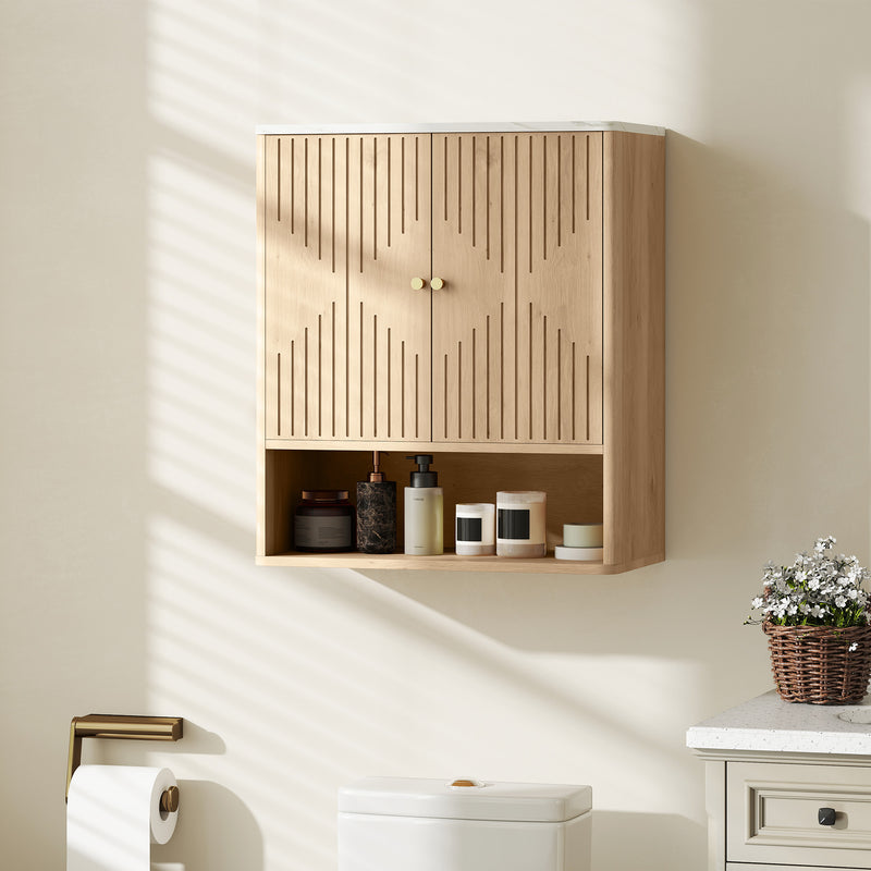 Bathroom wall cabinet in oak & white – image 2