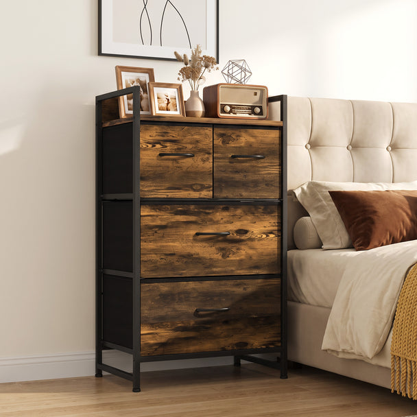 HOMCOM Rustic Chest of Four Fabric Drawers - Rustic Brown – view 2