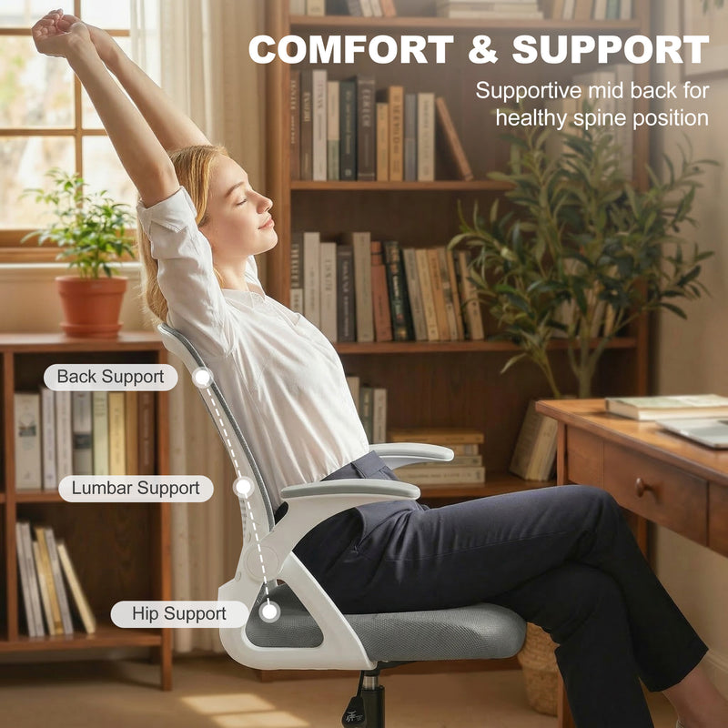 HOMCOM Painting Chair, Mesh Computer Desk Chair with Flip-up Armrests, Grey – view 5