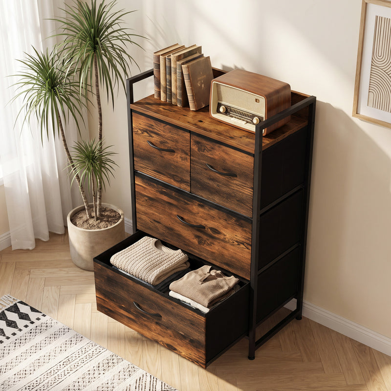 HOMCOM Rustic Chest of Four Fabric Drawers - Rustic Brown – view 9