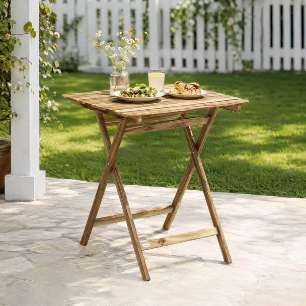 Outsunny Outdoor Coffee Table Foldable Wooden Garden Table for Patio Balcony Natural Wood – view 2