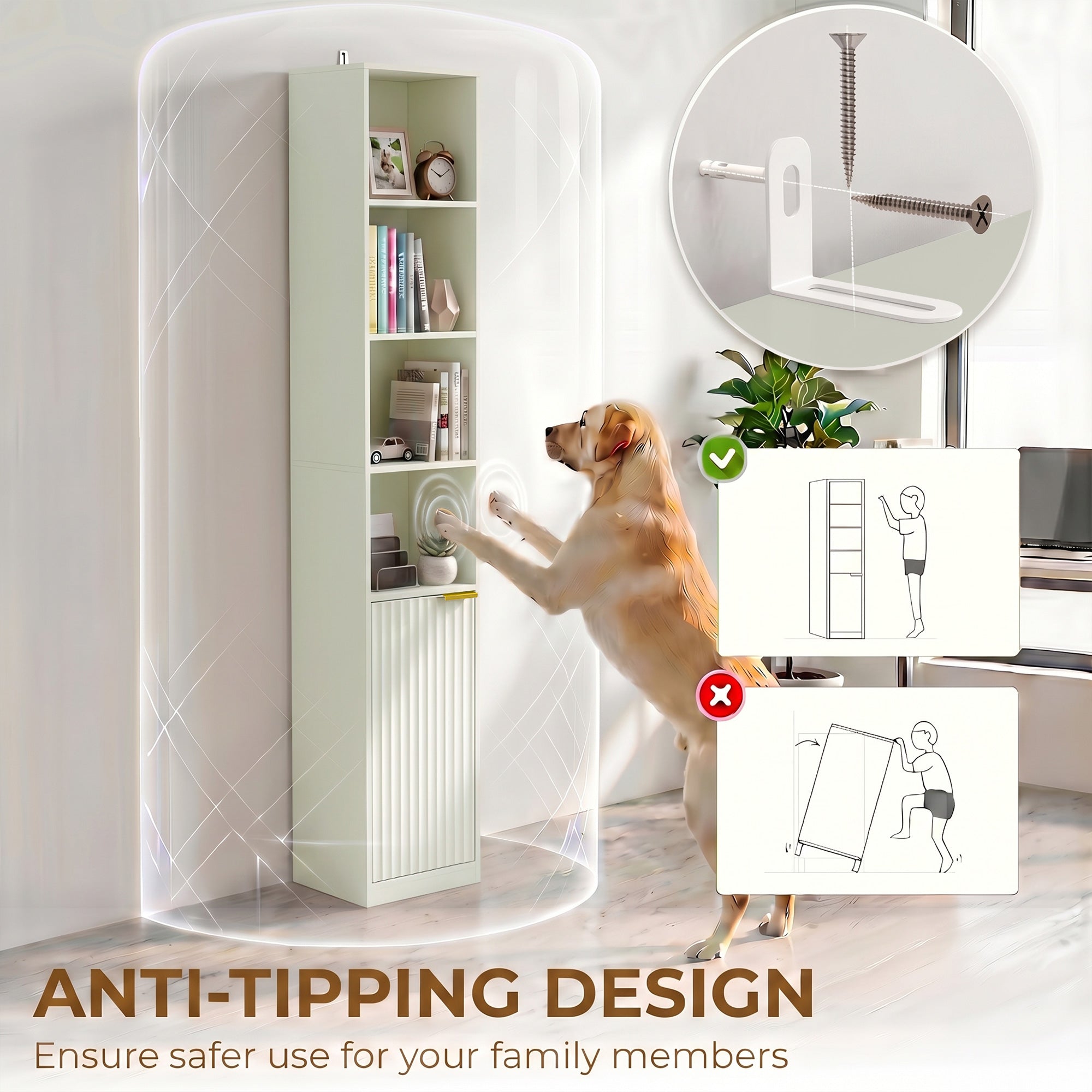 Bookcase Adjustable Shelf Bookshelf Anti-Tip Hardware 6-Tier Storage Cabinet Light Green