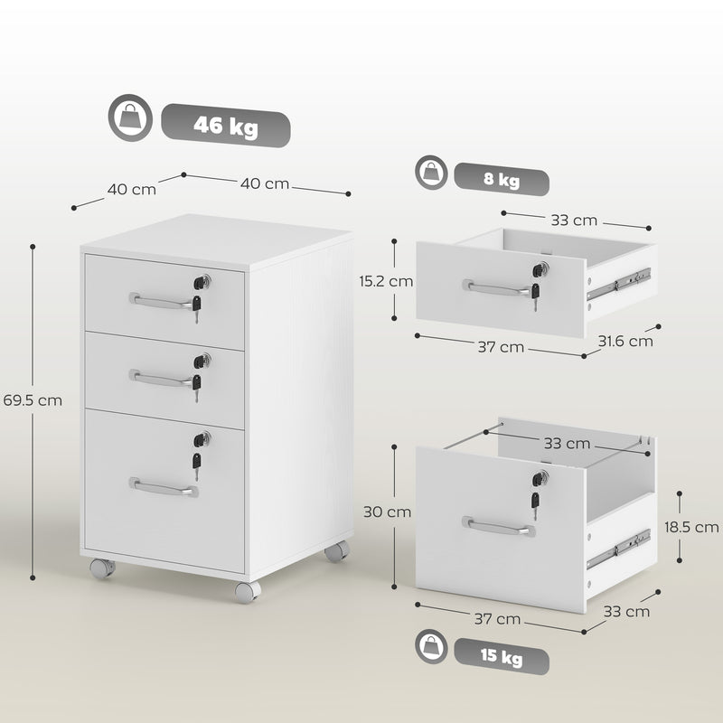HOMCOM Three Drawer Wood-Effect Filing Cabinet - White – view 3