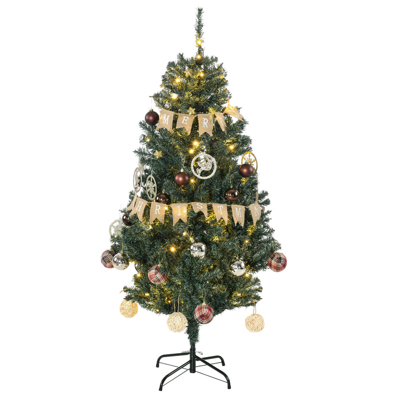 5ft pre-lit green Christmas tree with warm white lights, baubles and a Merry Christmas banner