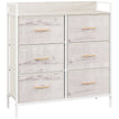 White 6-drawer fabric chest with natural wood-effect top and steel frame