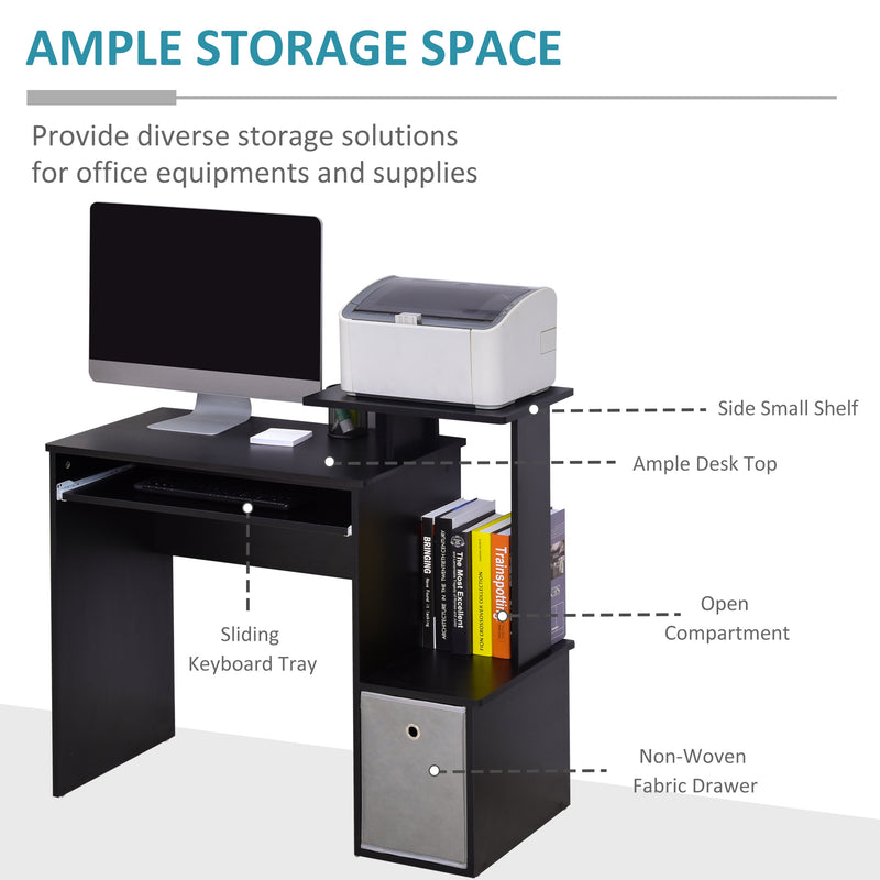 100 cm computer desk with side shelf in black – image 4