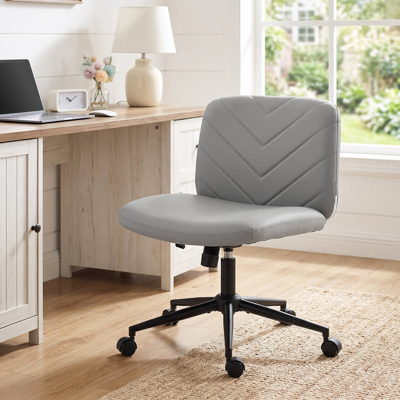 HOMCOM Home Office Desk Chair Height Adjustable Swivel Chair Cross Legged Wide Seat Swivel Wheels Grey – view 8