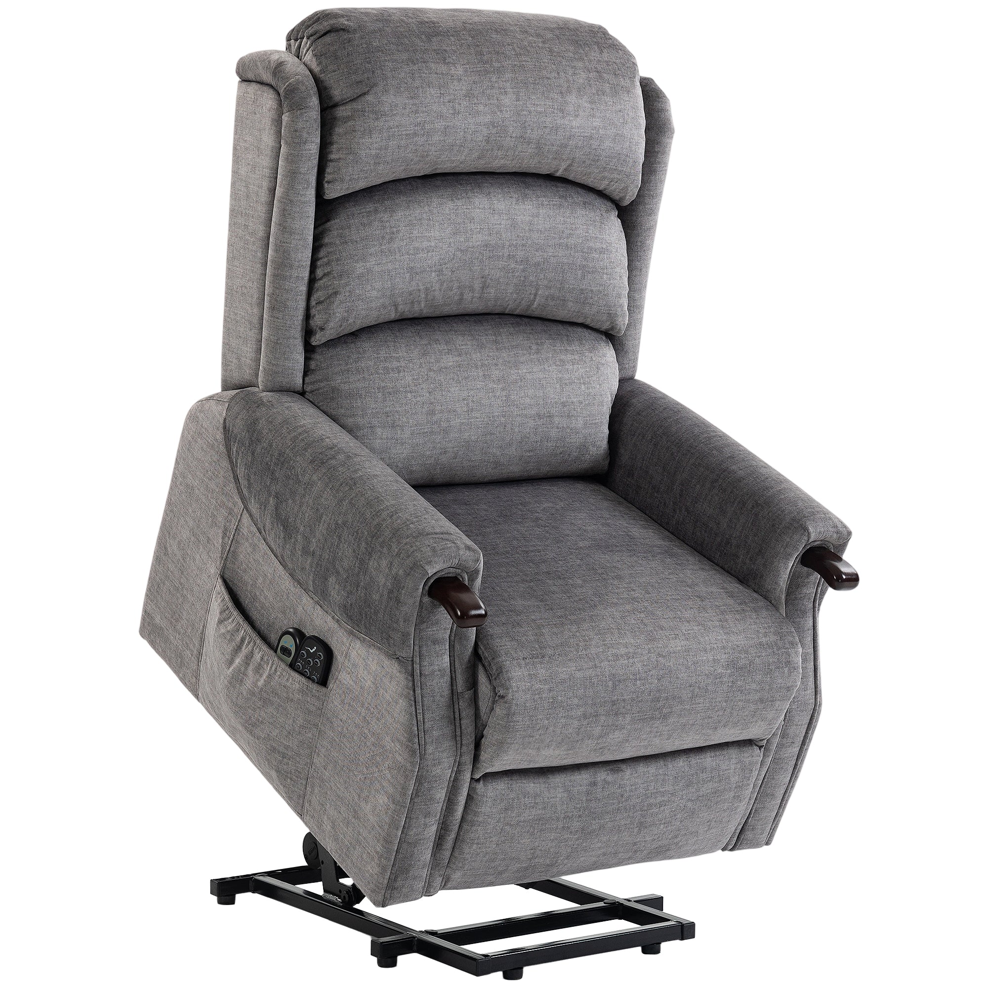 Power Lift Recliner with Vibration Massage and Heat, Lift Chair for Tall with Wood Grip, Pocket Spring, Light Grey