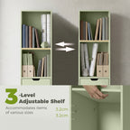 6-Tier Bookcase, Tall Narrow Bookshelf with Drawer and Door - Green